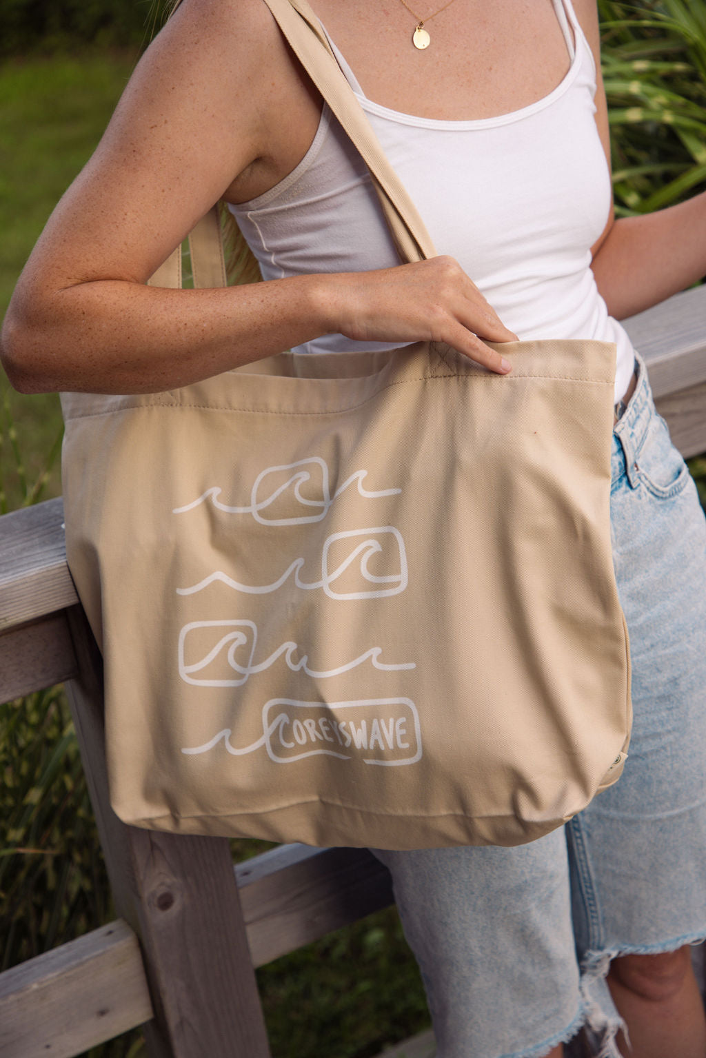 Organic Tote Bag | Line It Up White on Sand