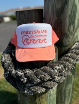 Coreyswave Trucker Hat - Coral/White/Coral with Coral Logo