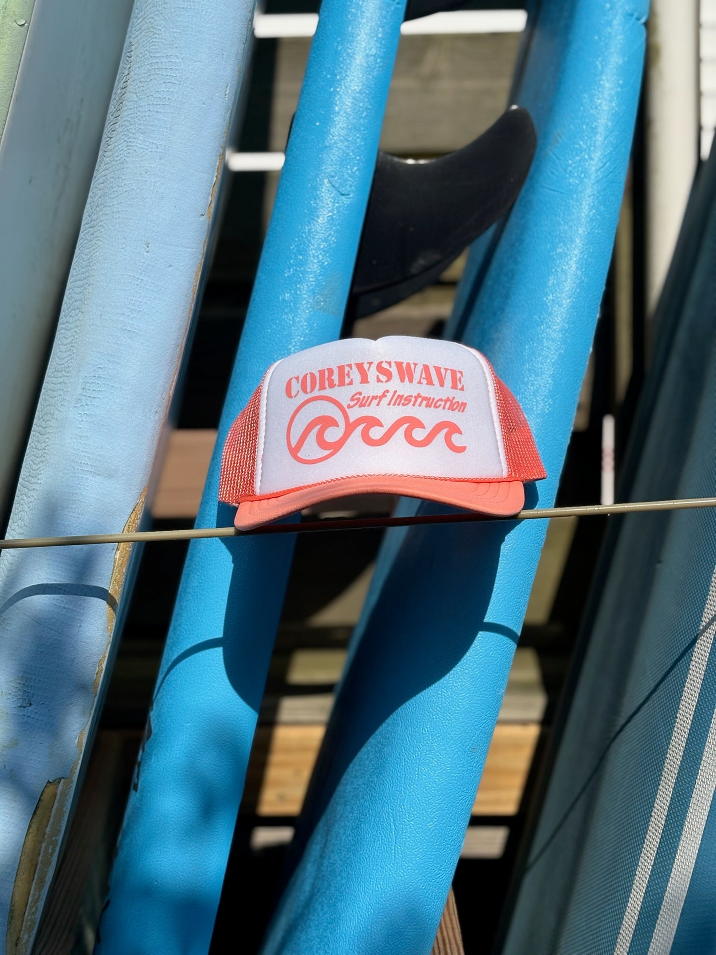 Coreyswave Trucker Hat - Coral/White/Coral with Coral Logo