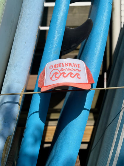 Coreyswave Trucker Hat - Coral/White/Coral with Coral Logo