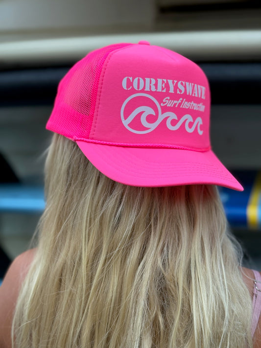 Coreyswave Trucker Hat - Neon Pink with Glossy White Logo