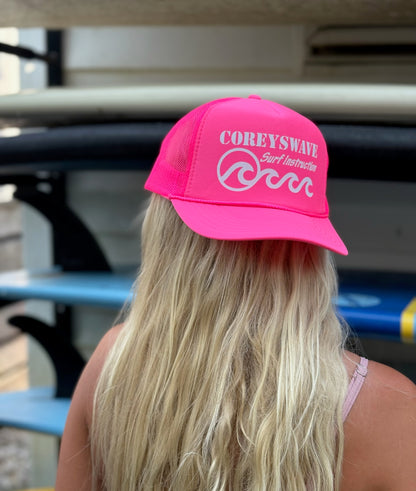 Coreyswave Trucker Hat - Neon Pink with Glossy White Logo