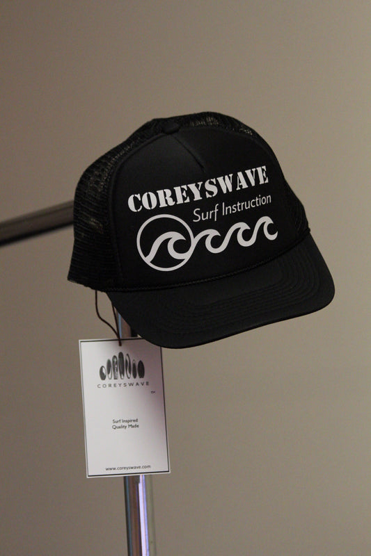 Coreyswave Trucker Hat - Black with White Logo