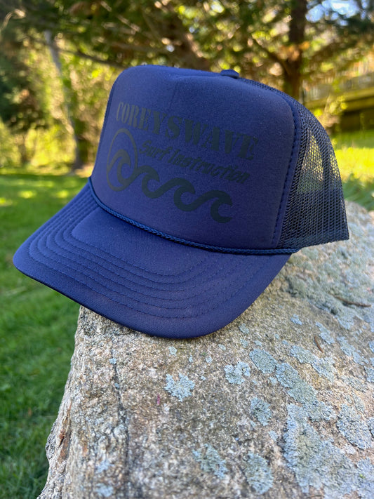 Coreyswave Trucker Hat - Navy with Glossy Black Logo