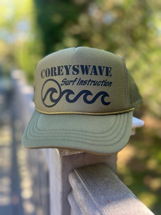 Coreyswave Trucker Hat - Olive Green with Black Logo