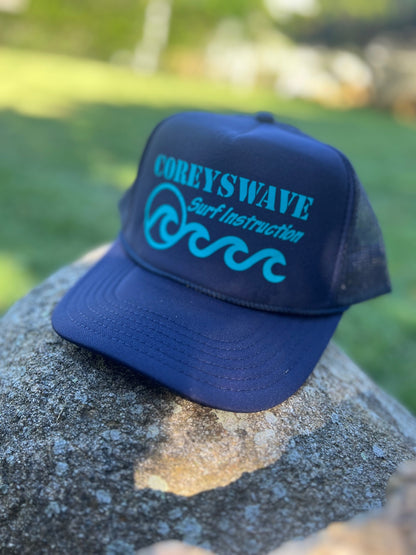 Coreyswave Trucker Hat - Navy with Tiffany Blue Logo