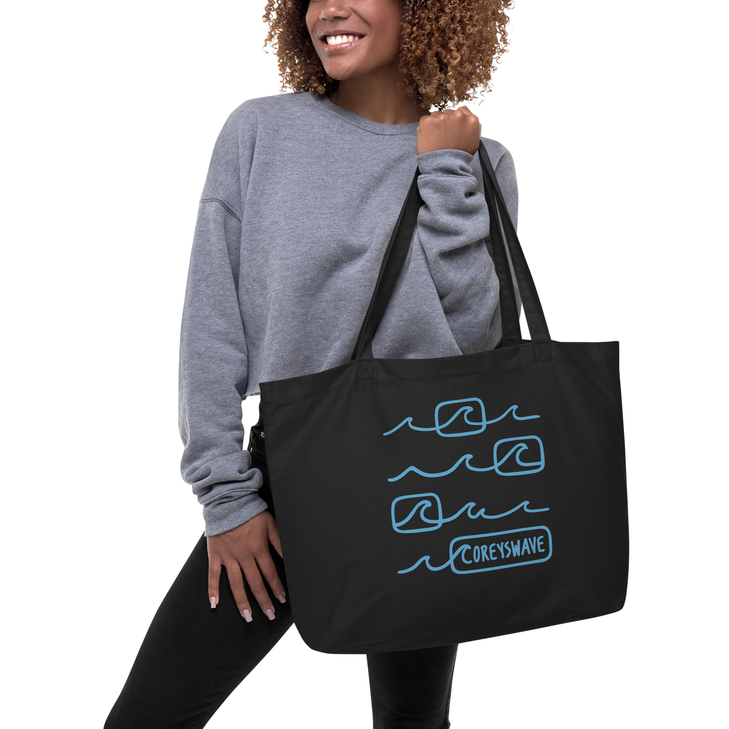 Organic Tote Bag | Line It Up Blue on Black