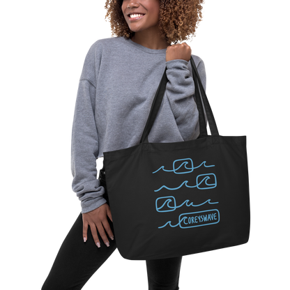 Organic Tote Bag | Line It Up Blue on Black